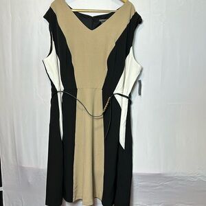 Covington Sleeveless Midi Dress Size 24W New Tan Black and White